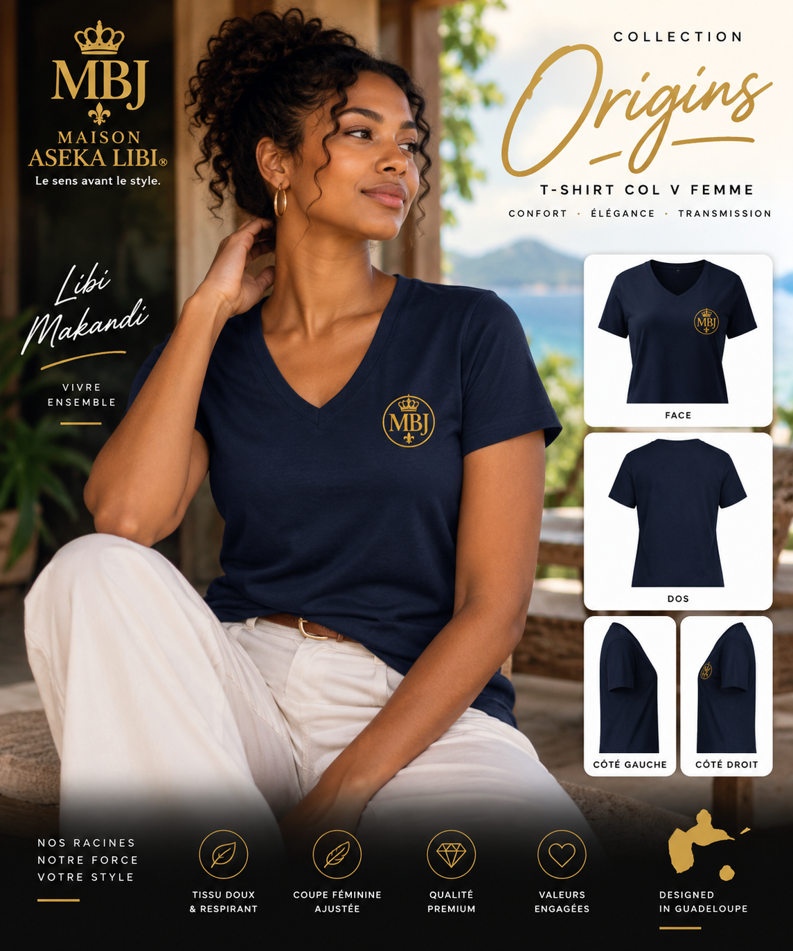T-shirt col V Femme – Collection Origins