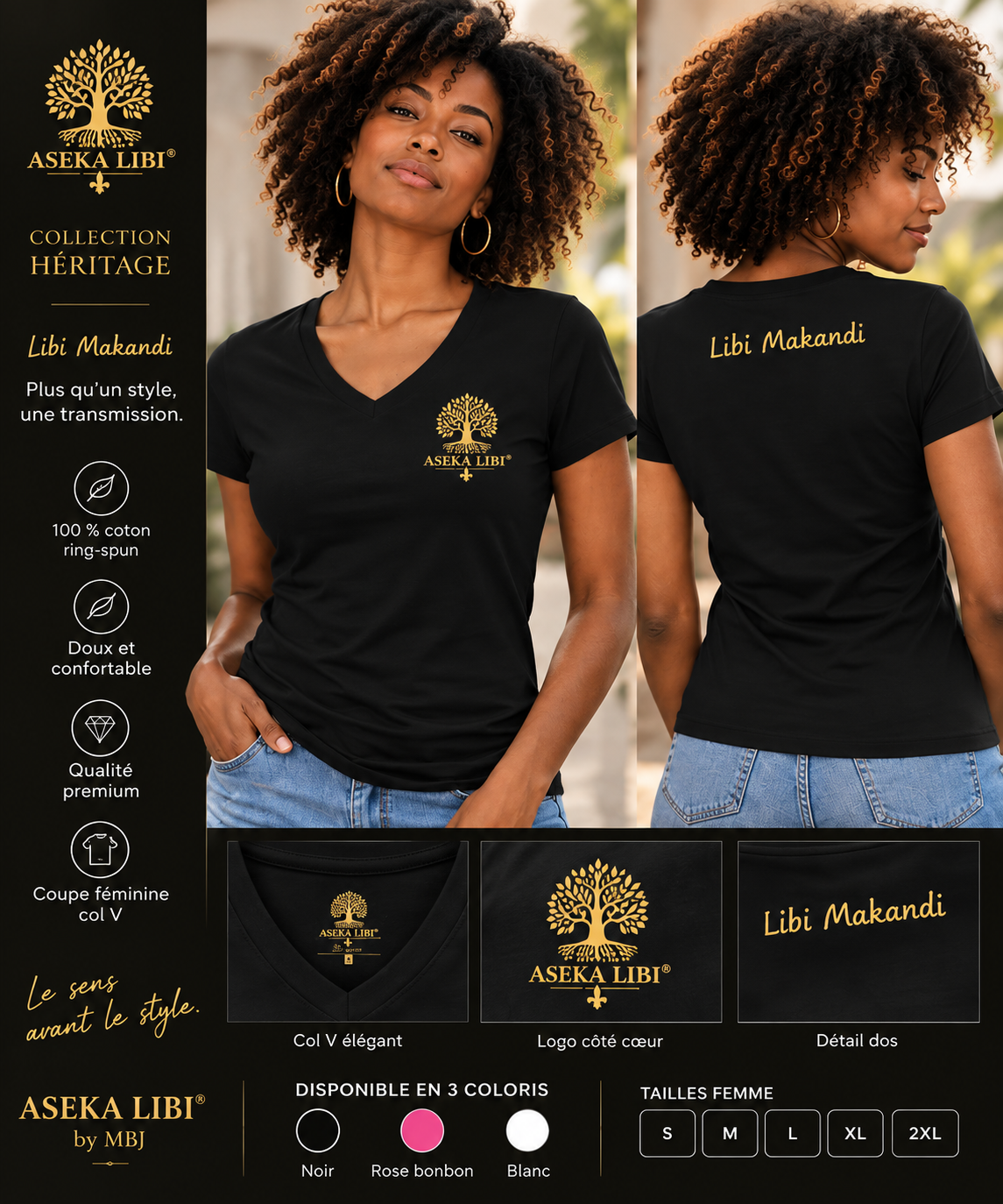 T-shirt col V Femme – Héritage | ASEKA LIBI by MBJ