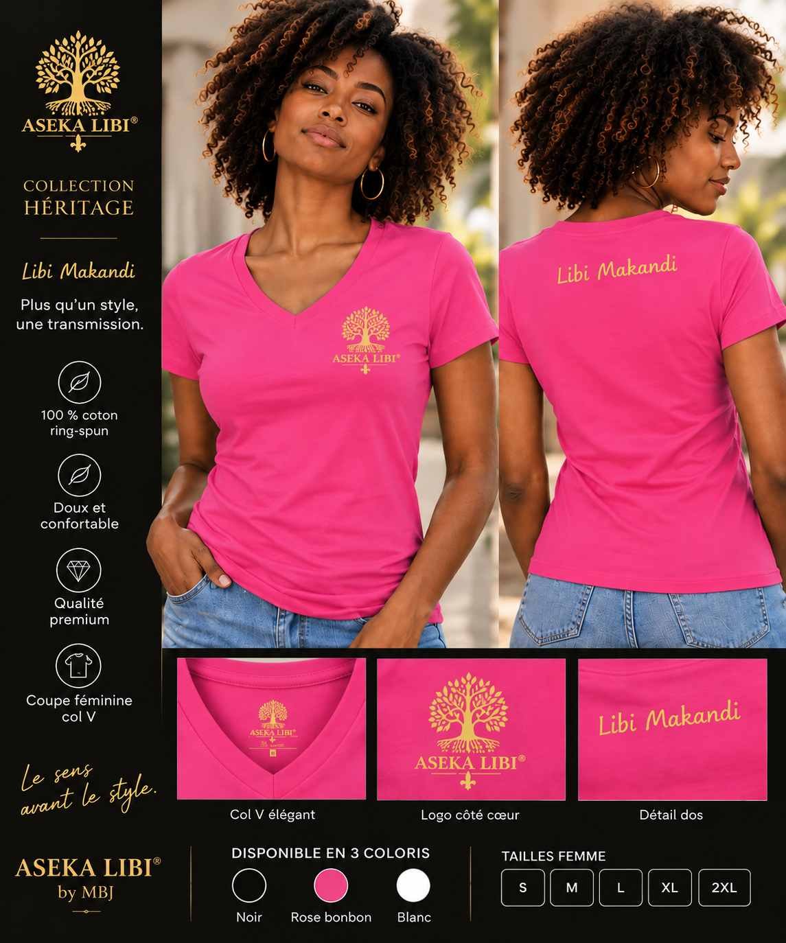 T-shirt col V Femme – Héritage | ASEKA LIBI by MBJ