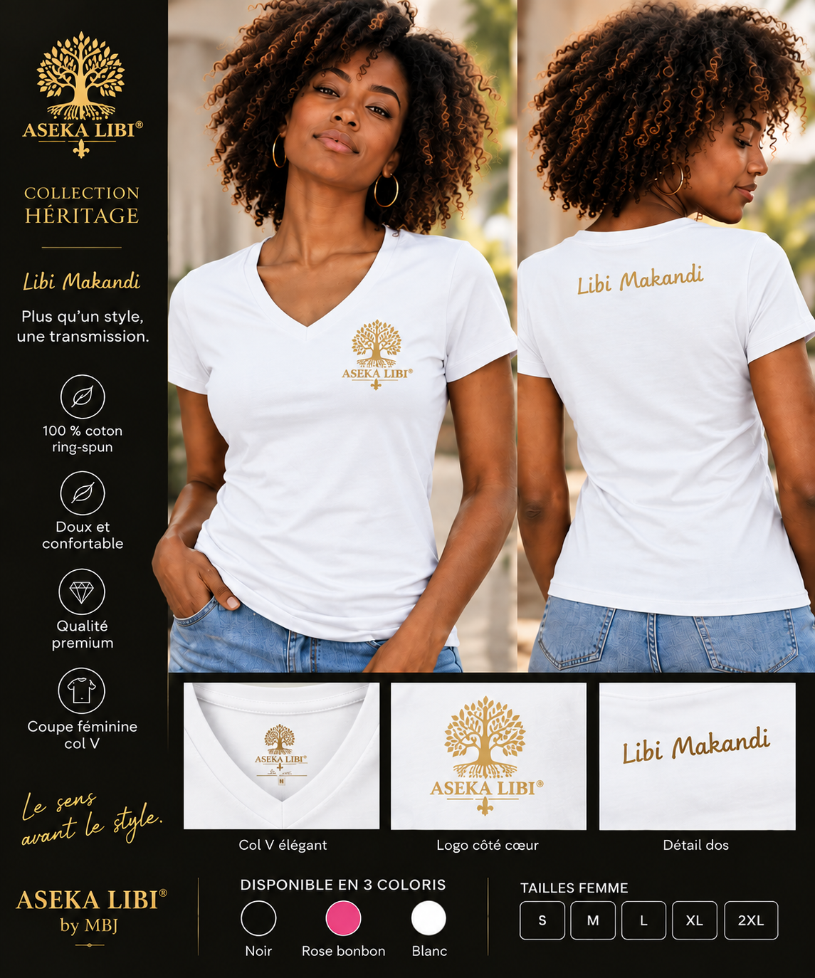 T-shirt col V Femme – Héritage | ASEKA LIBI by MBJ