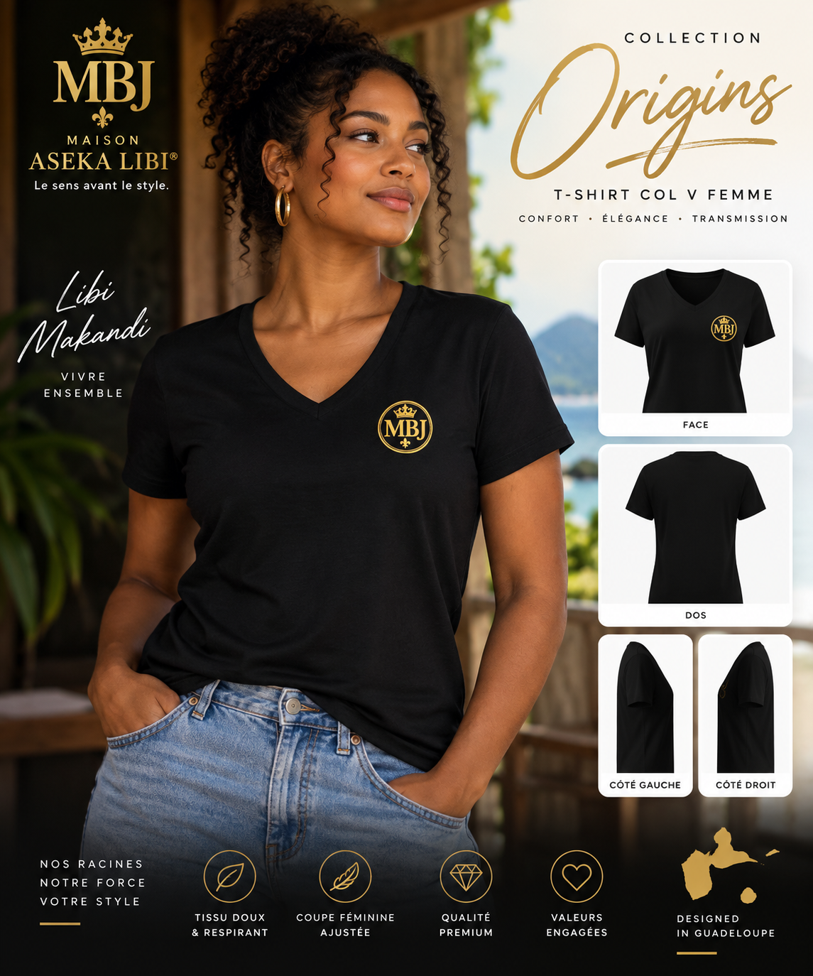 T-shirt col V Femme – Collection Origins