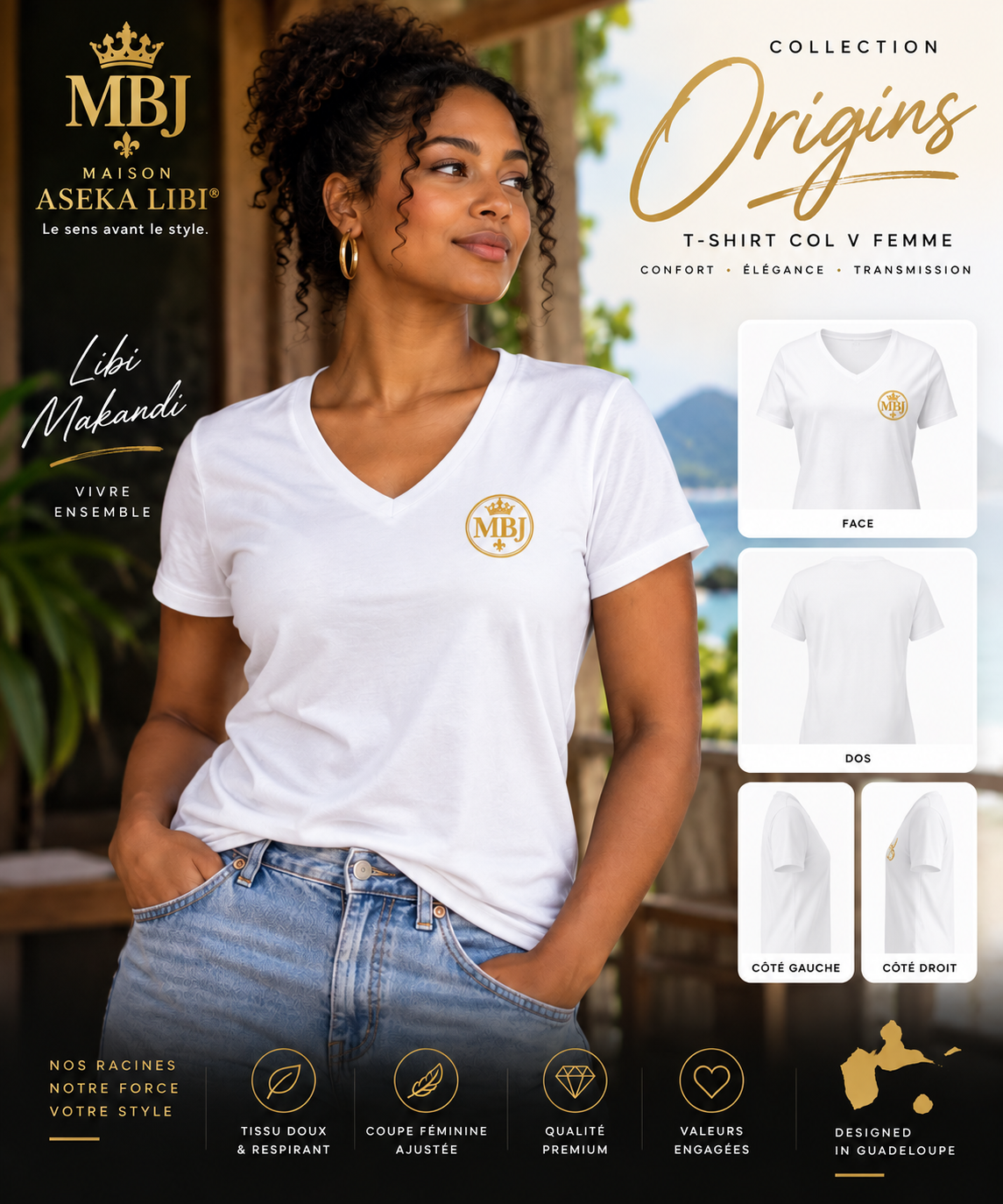 T-shirt col V Femme – Collection Origins